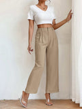 PETITE High Waist Plicated Detail Straight Leg Pants