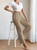 PETITE High Waist Plicated Detail Straight Leg Pants