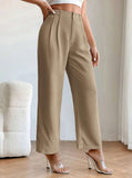 PETITE High Waist Plicated Detail Straight Leg Pants