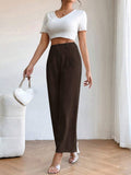 PETITE High Waist Plicated Detail Straight Leg Pants