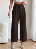 PETITE High Waist Plicated Detail Straight Leg Pants