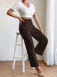 PETITE High Waist Plicated Detail Straight Leg Pants