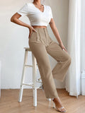Plicated Detail Straight Leg Pants