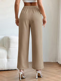 Plicated Detail Straight Leg Pants