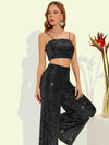 Parien Black Crop Sequin Cami Top & Wide Leg Pants