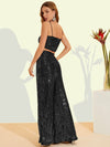 Parien Black Crop Sequin Cami Top & Wide Leg Pants