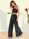 Parien Black Crop Sequin Cami Top & Wide Leg Pants