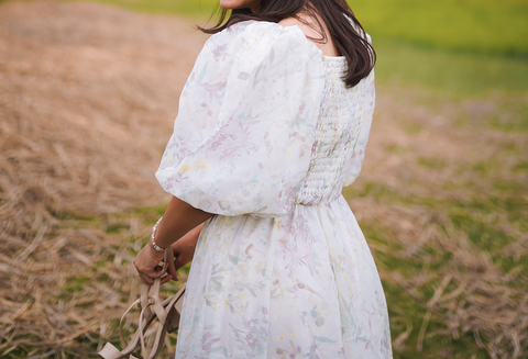 Parien Bishop Sleeve Floral Organza Maxi Dress