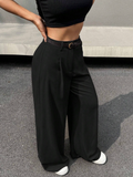 Parien Black Wide Leg without Belt Commuting Pant