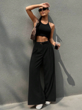 Parien Black Wide Leg without Belt Commuting Pant