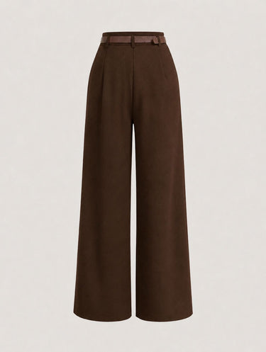 Parien Brown High Waist Plicated Straight Leg Pant