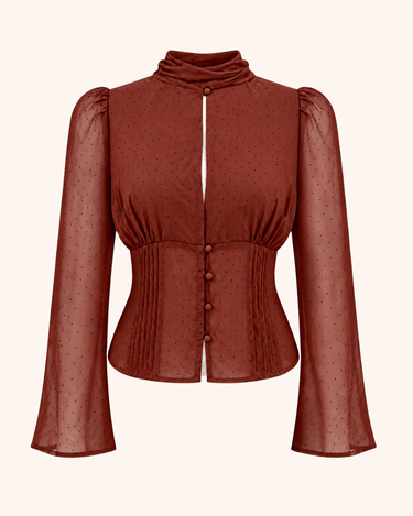 Parien Brown Sheer Polka Dot Blouse