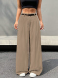 Parien Brown Wide Leg without Belt Commuting Pant