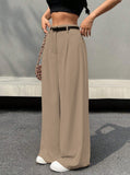 Parien Brown Wide Leg without Belt Commuting Pant