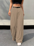 Parien Brown Wide Leg without Belt Commuting Pant
