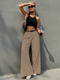 Parien Brown Wide Leg without Belt Commuting Pant