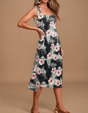 Parien Chiffon Tropical Print Shirred Cami Dress