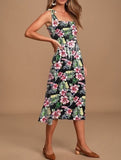 Parien Chiffon Tropical Print Shirred Cami Dress