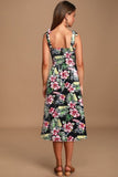 Parien Chiffon Tropical Print Shirred Cami Dress