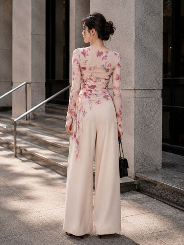 Parien Floral Ruffle Mesh Top