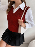 Parien Cute Solid Cable Knit Sweater Vest Without Blouse