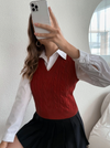 Parien Cute Solid Cable Knit Sweater Vest Without Blouse