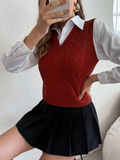 Parien Cute Solid Cable Knit Sweater Vest Without Blouse