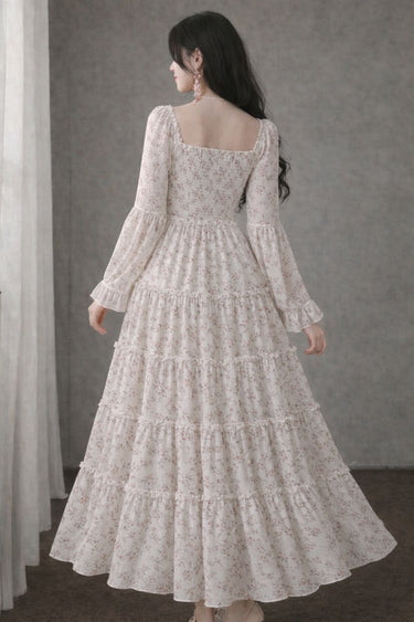 Parien Frilled Ditsy Floral Flared Chiffon Dress