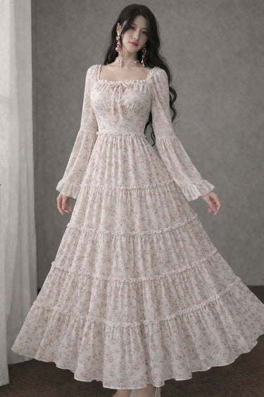 Parien Frilled Ditsy Floral Flared Chiffon Dress