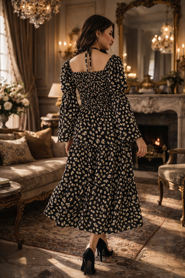 Parien Floral Bloom Tie neck Dress