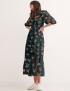 Parien Shirred Floral Black Dress