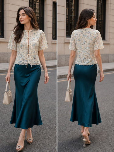 Parien Floral Embroidery Front Tie Top