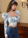 Parien Floral Print Gigot Sleeve Hanky Hem Blouse