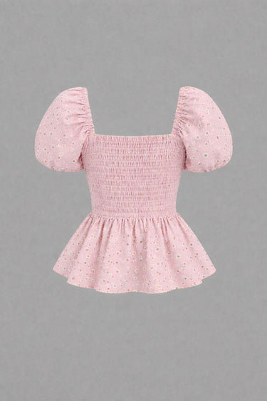 Parien French Floral Swiss dot Ruffle Top