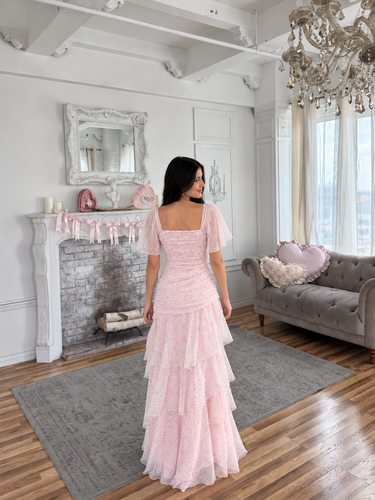 Parien French Style Floral Fitted Ruffle Dress
