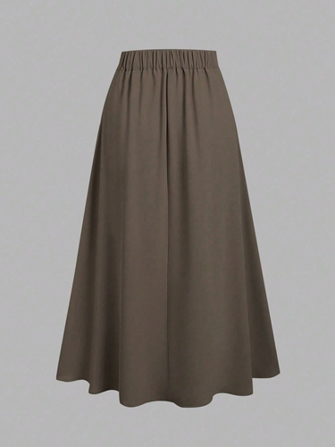 Parien Brown High Waist Slim A-Line  Minimalist Midi Skirt