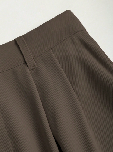 Parien Brown High Waist Slim A-Line  Minimalist Midi Skirt