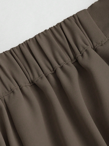 Parien Brown High Waist Slim A-Line  Minimalist Midi Skirt