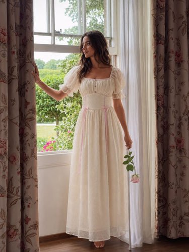 Parien Ivory Colette Ribbon Swiss Dot Dress