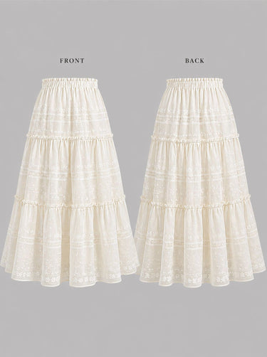 Parien Ivory Embroidery Tiered Skirt