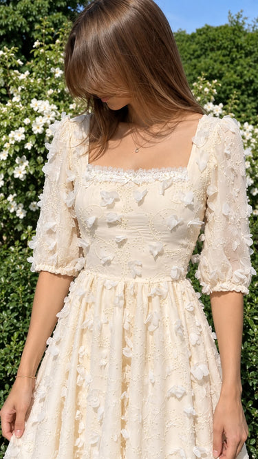 Parien Ivory Lace Embellished 3D Dress