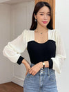 Parien Lantern Sleeve Colorblock Top