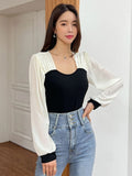 Parien Lantern Sleeve Colorblock Top