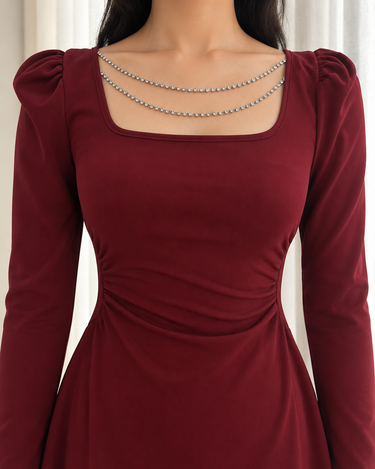 Parien Luxury Chain Neck Slim Waist Dress