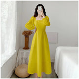 Mustard Luxury Square Neck Midi Dress (Clearance sale