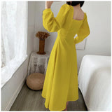 Mustard Luxury Square Neck Midi Dress (Clearance sale