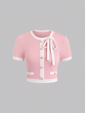 Parien MOD Pink Contrast Trim Tie Front Top