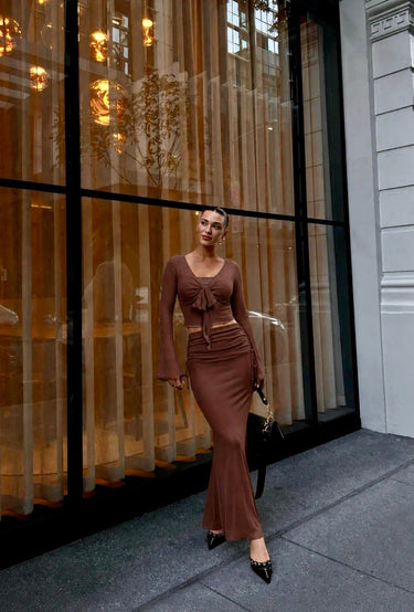 Parien Mesh Bell Sleeve Top & Mermaid Skirt