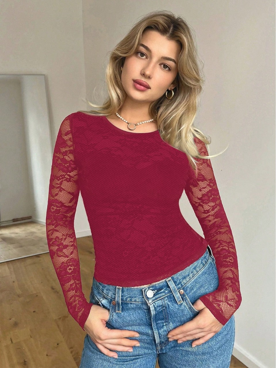 Parien mesh Lace Slim Fit Top with lining(Clearance Sale)