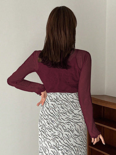 Parien Mesh Stand Collar Long Sleeve Top
